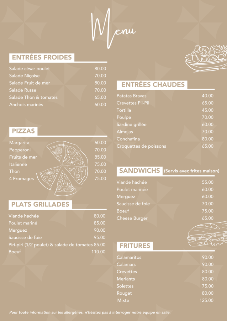 menu la paillote